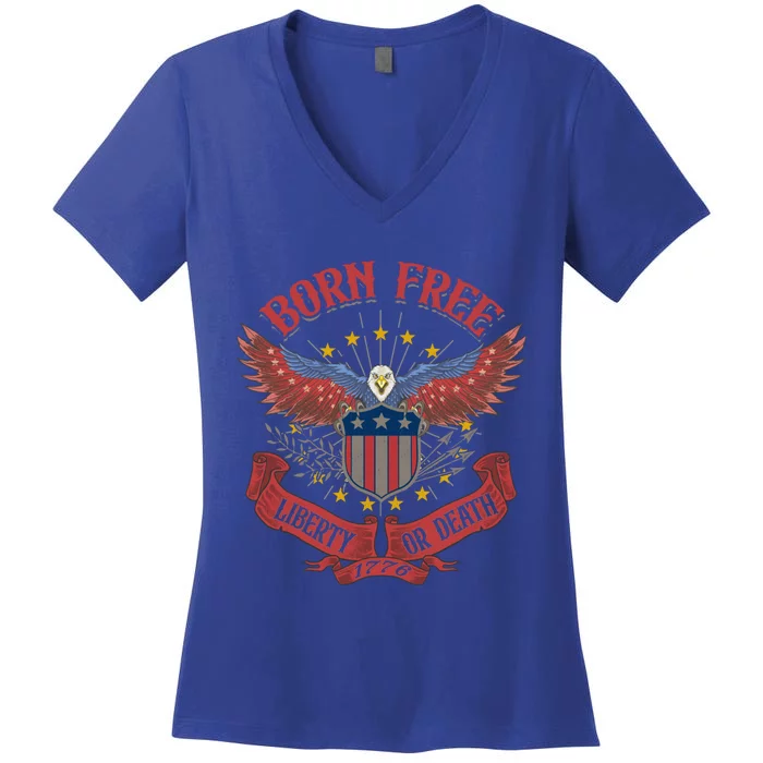 Vintage Born Free Eagle American Flag 1776 Fourth Of July Gift Women's V-Neck T-Shirt