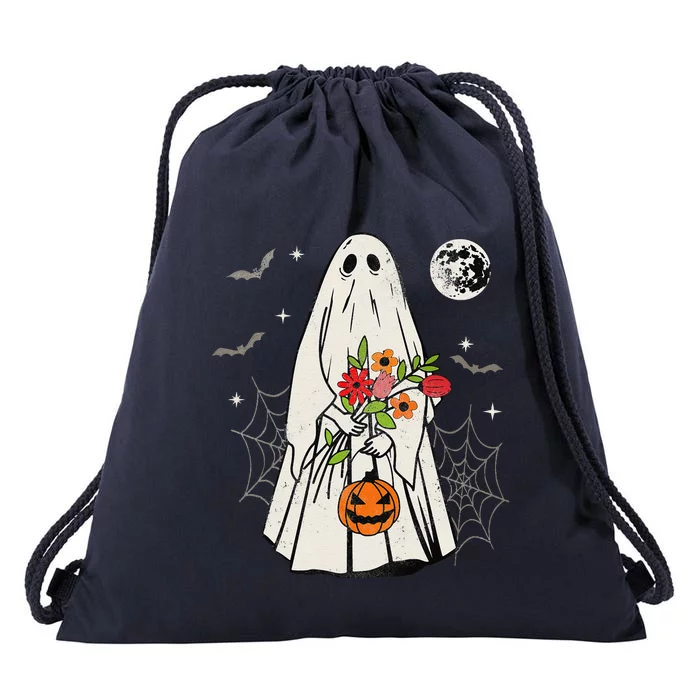 Vintage Boo Floral Jack O Lantern Ghost Halloween Costumes Drawstring Bag