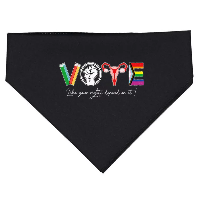 Vote Books Fist Uterus Lgtbq Flag USA-Made Doggie Bandana