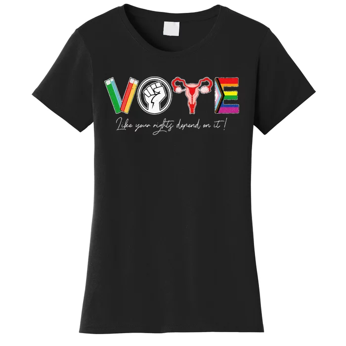 Vote Books Fist Uterus Lgtbq Flag Women's T-Shirt