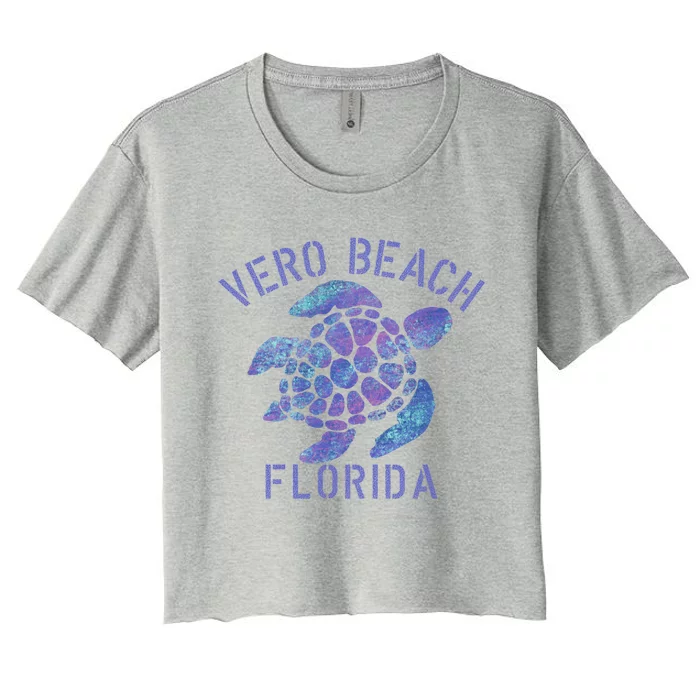 Vero Beach Fl Beach Design / Tribal Turtle Gift Women's Crop Top Tee