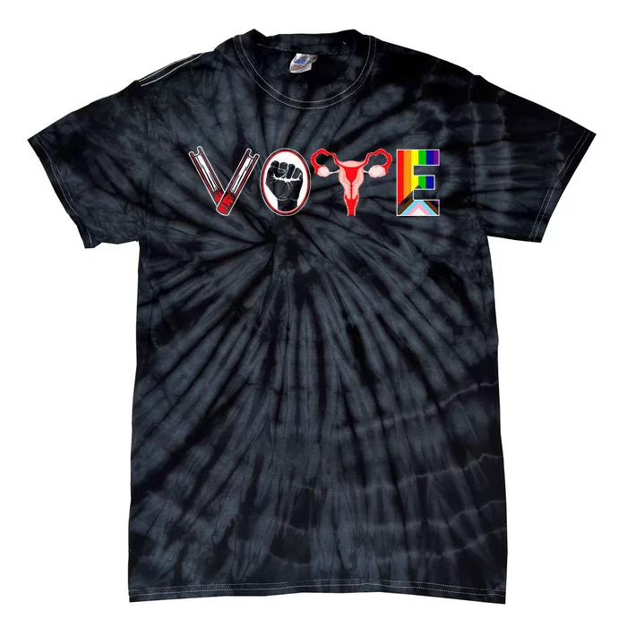 Vote Books Fist Ovaries Lgtbq Feminist Women Tie-Dye T-Shirt