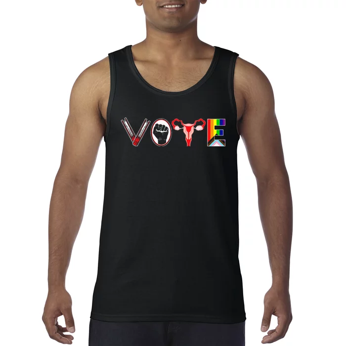 Vote Books Fist Ovaries Lgtbq Feminist Women Tank Top