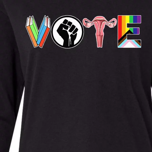 Vote Books Fist Ovaries Lgtbq Womens Cotton Relaxed Long Sleeve T-Shirt