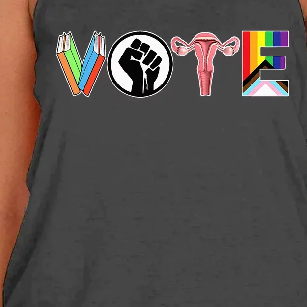 Vote Books Fist Ovaries Lgtbq Women's Knotted Racerback Tank