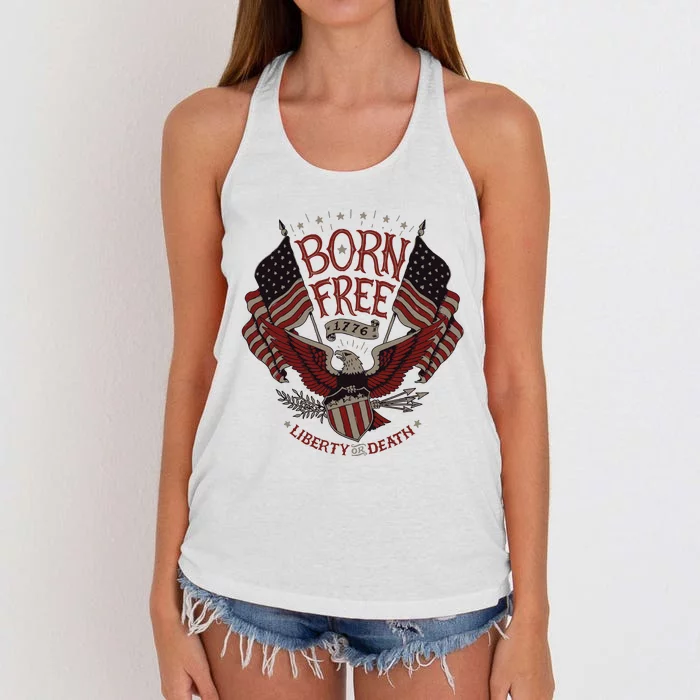 Vintage Born Free Eagle American Flag 1776 4th Of July Usa Women's Knotted Racerback Tank