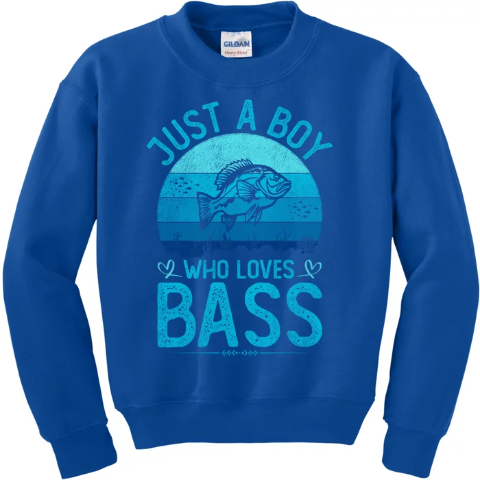 Vintage Bass Fish Just A Who Loves Bass Fish Fishing Gift Kids Sweatshirt