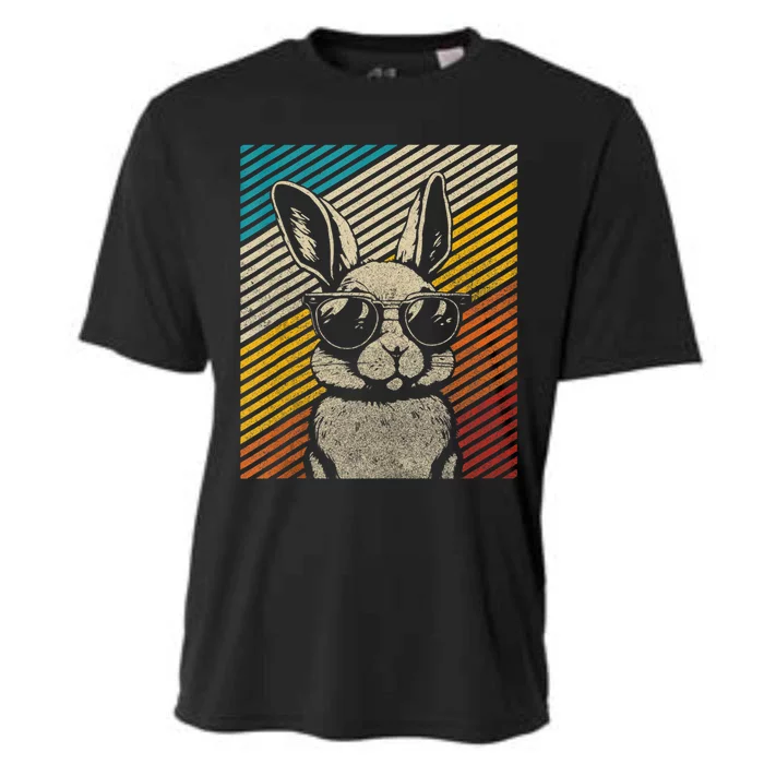 Vintage Bunny Face With Sunglasses Easter Day Cooling Performance Crew T-Shirt