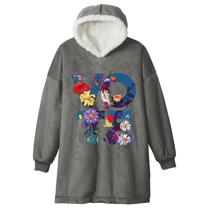 Vote Blue Floral Flower Democrat Kamala 2024 Hooded Wearable Blanket