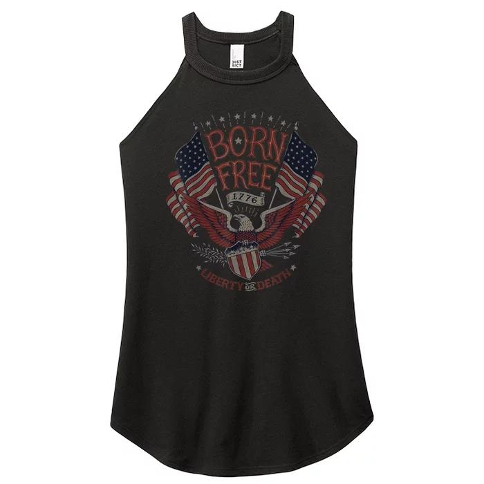 Vintage Born Free Eagle American Flag 1776 4th of July USA Women’s Perfect Tri Rocker Tank