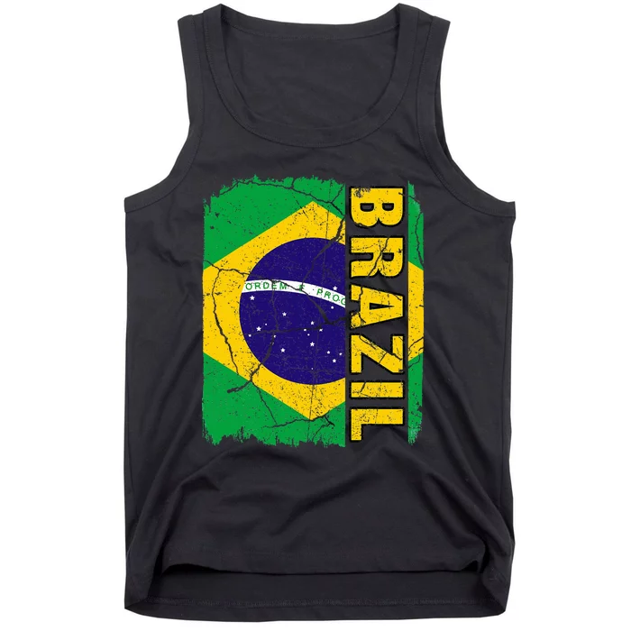 Vintage Brazilian Flag Brazil Pride Roots Heritage Gift Tank Top