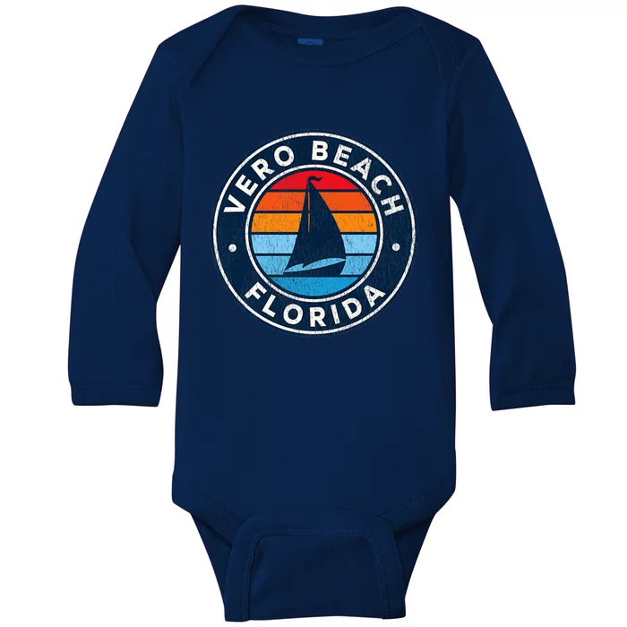 Vero Beach Florida Fl Vintage Sailboat Retro 70s Baby Long Sleeve Bodysuit