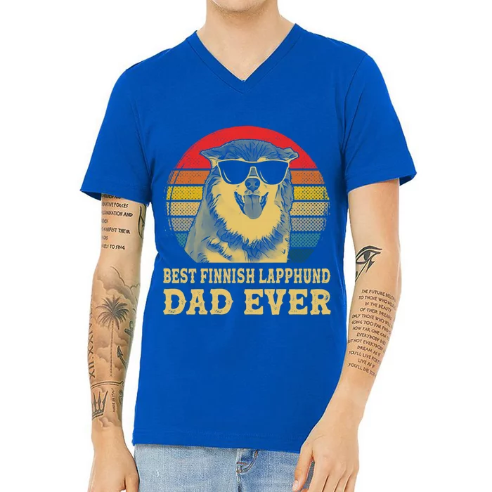 Vintage Best Finnish Lapphund Dad Ever Dog Lovers Gift V-Neck T-Shirt