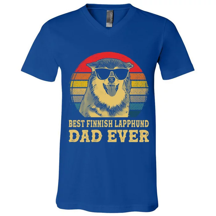 Vintage Best Finnish Lapphund Dad Ever Dog Lovers Gift V-Neck T-Shirt