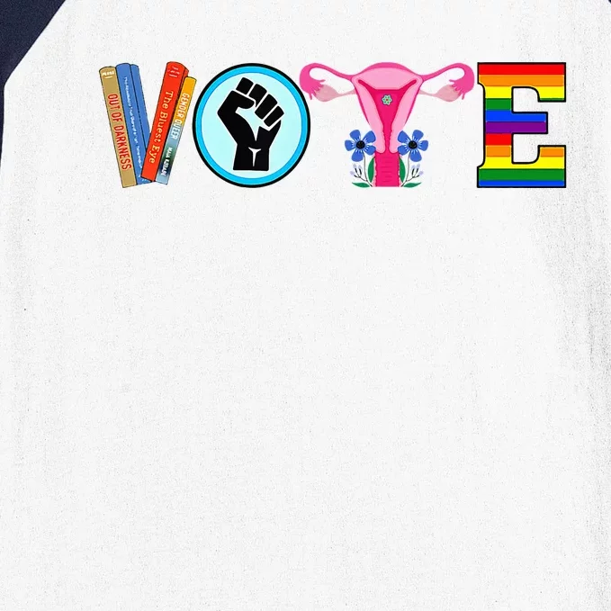 Vote Books Fist Ovaries Lgtbq Baseball Sleeve Shirt