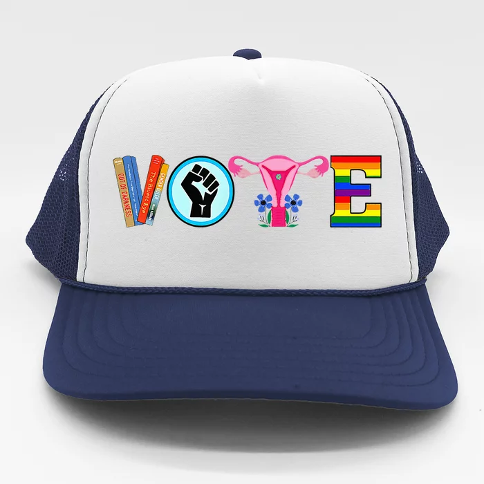 Vote Books Fist Ovaries Lgtbq Trucker Hat