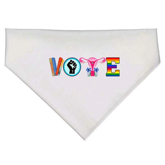 Vote Books Fist Ovaries Lgtbq USA-Made Doggie Bandana