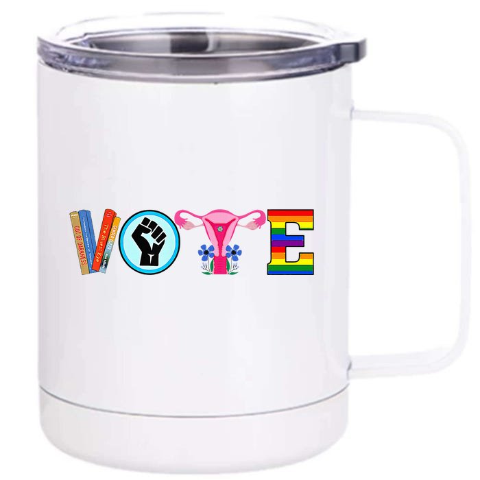 Vote Books Fist Ovaries Lgtbq Front & Back 12oz Stainless Steel Tumbler Cup