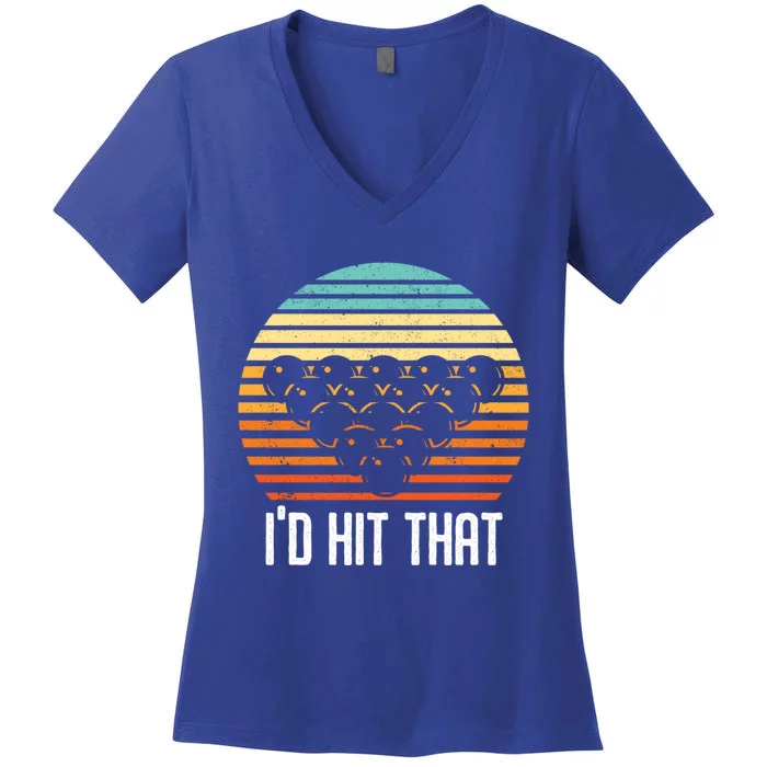 Vintage Billiards Funny Retro ID Hit That Pool Player Gift Women's V-Neck T-Shirt