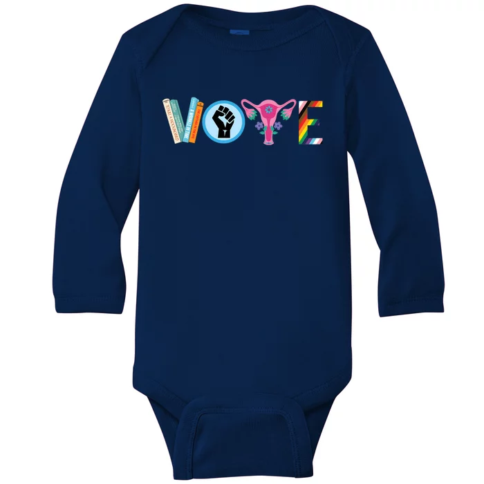 Vote Books Fist Ovaries Lgtbq Baby Long Sleeve Bodysuit