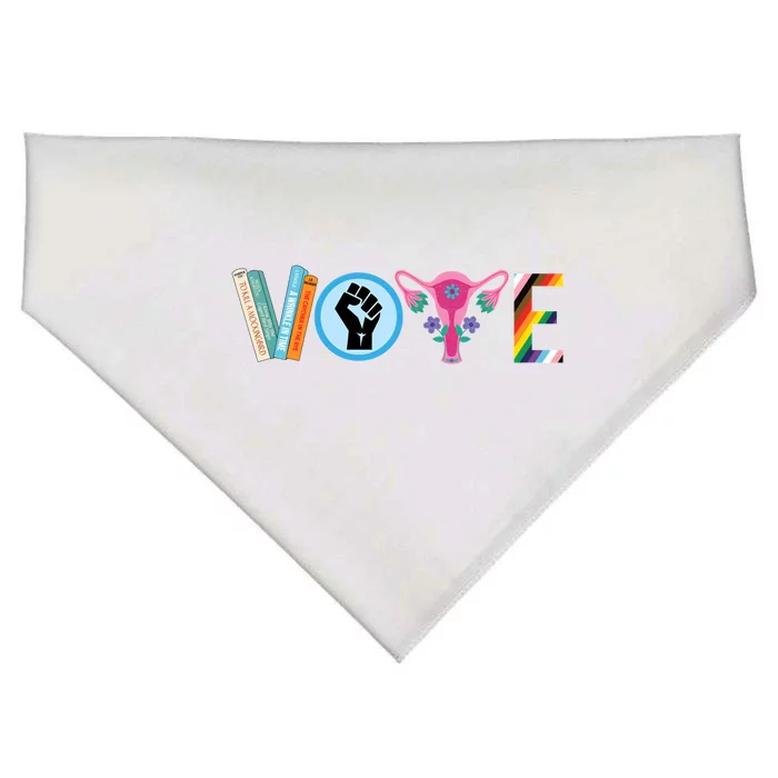 Vote Books Fist Ovaries Lgtbq USA-Made Doggie Bandana