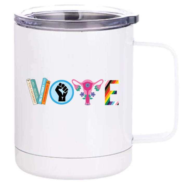 Vote Books Fist Ovaries Lgtbq Front & Back 12oz Stainless Steel Tumbler Cup