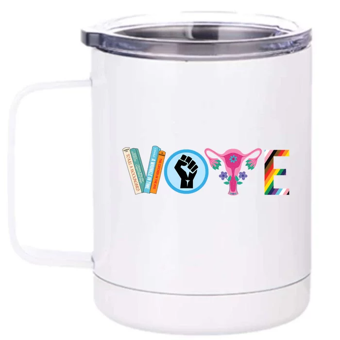 Vote Books Fist Ovaries Lgtbq Front & Back 12oz Stainless Steel Tumbler Cup