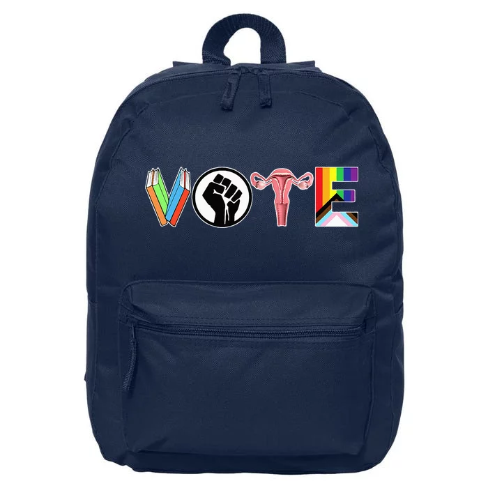 Vote Books Fist Ovaries Lgtbq 16 in Basic Backpack