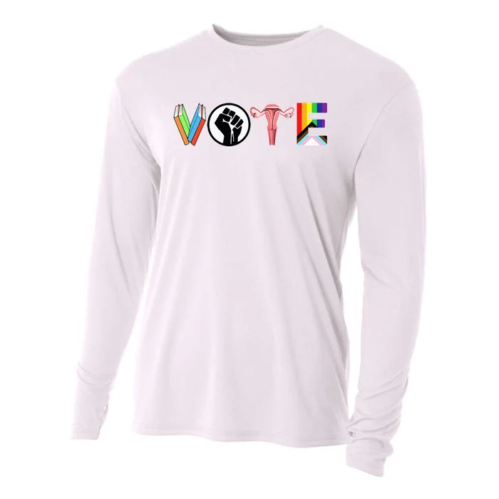 Vote Books Fist Ovaries Lgtbq Cooling Performance Long Sleeve Crew