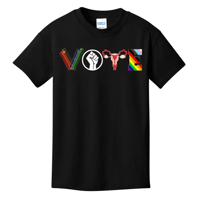 Vote Books Fist Ovaries Lgbtq Funny Kids T-Shirt