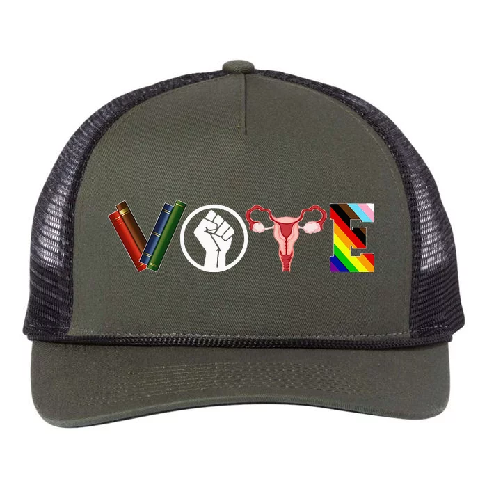 Vote Books Fist Ovaries Lgbtq Funny Retro Rope Trucker Hat Cap