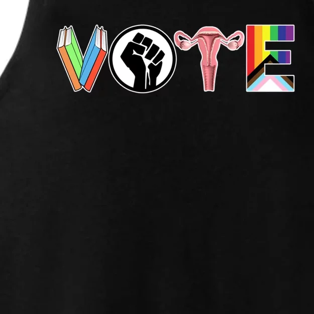 Vote Books Fist Ovaries Lgtbq Ladies Tri-Blend Wicking Tank