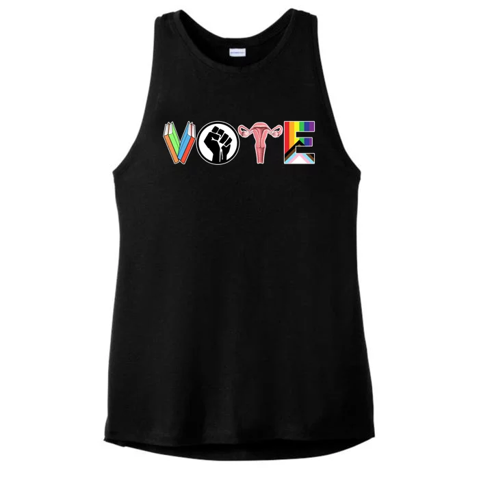 Vote Books Fist Ovaries Lgtbq Ladies Tri-Blend Wicking Tank