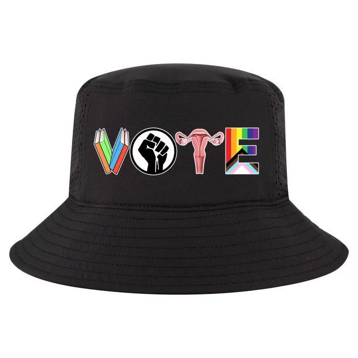 Vote Books Fist Ovaries Lgtbq Cool Comfort Performance Bucket Hat