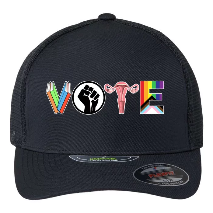 Vote Books Fist Ovaries Lgtbq Flexfit Unipanel Trucker Cap