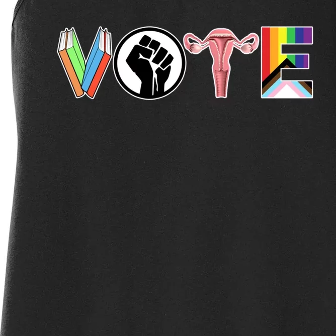 Vote Books Fist Ovaries Lgtbq Women's Racerback Tank