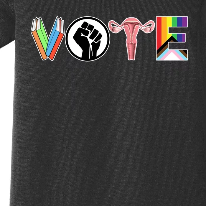 Vote Books Fist Ovaries Lgtbq Baby Bodysuit