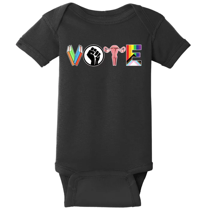 Vote Books Fist Ovaries Lgtbq Baby Bodysuit