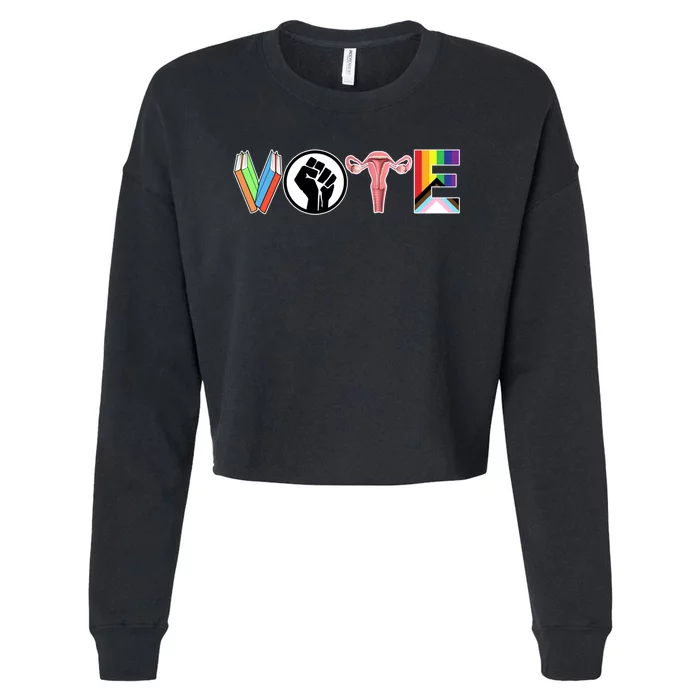 Vote Books Fist Ovaries Lgtbq Cropped Pullover Crew