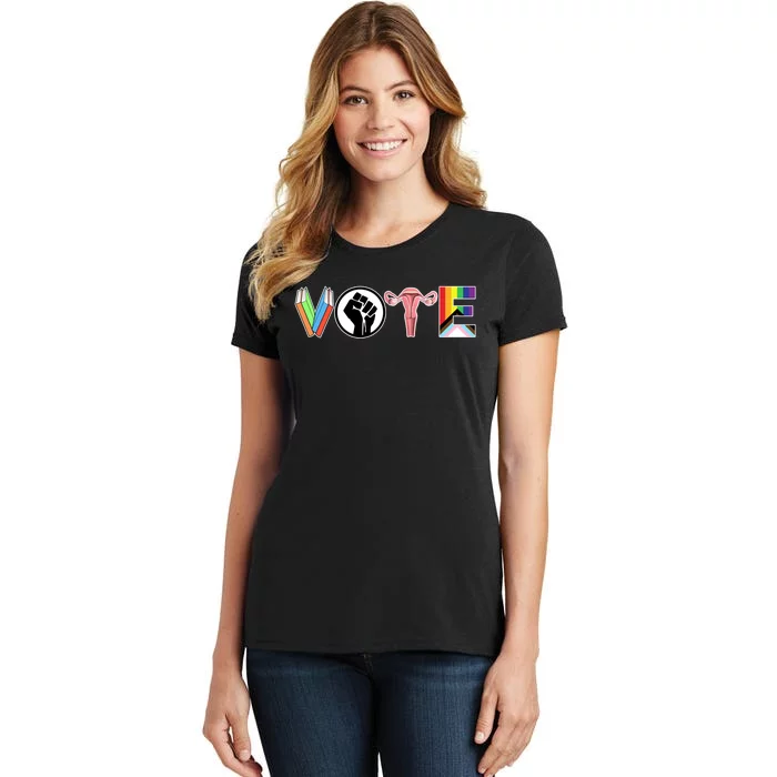 Vote Books Fist Ovaries Lgtbq Women's T-Shirt