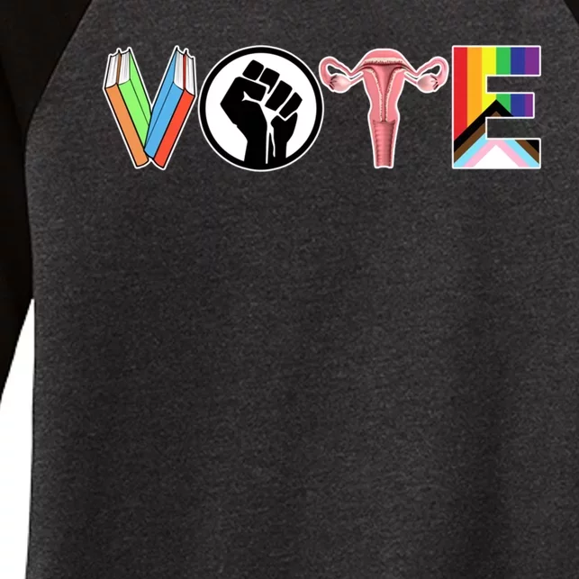 Vote Books Fist Ovaries Lgtbq Women's Tri-Blend 3/4-Sleeve Raglan Shirt