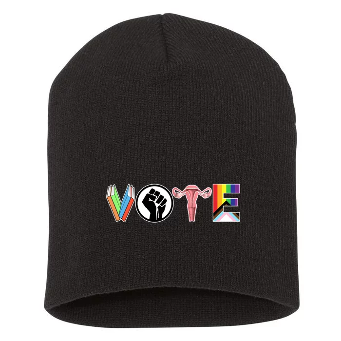 Vote Books Fist Ovaries Lgtbq Short Acrylic Beanie