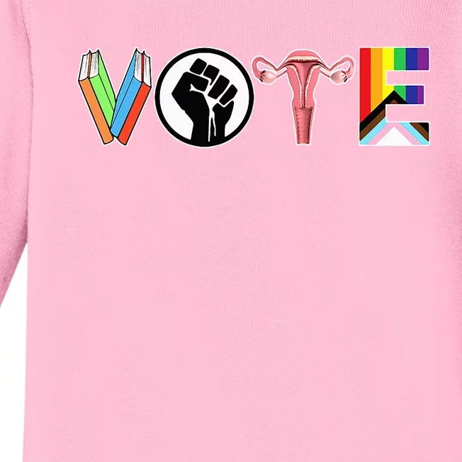 Vote Books Fist Ovaries Lgtbq Baby Long Sleeve Bodysuit