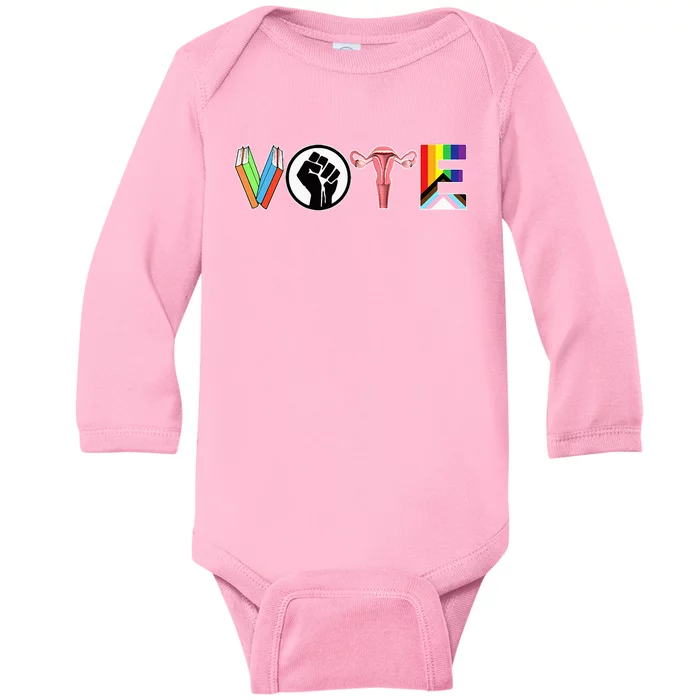 Vote Books Fist Ovaries Lgtbq Baby Long Sleeve Bodysuit