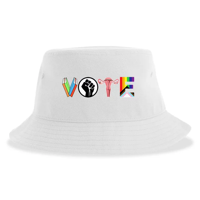 Vote Books Fist Ovaries Lgtbq Sustainable Bucket Hat