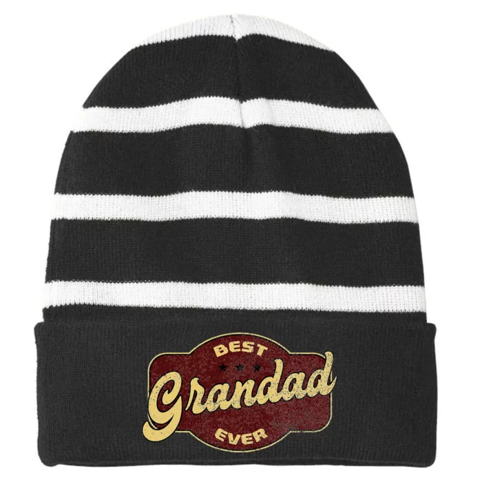 Vintage Best Grandad Ever Striped Beanie with Solid Band