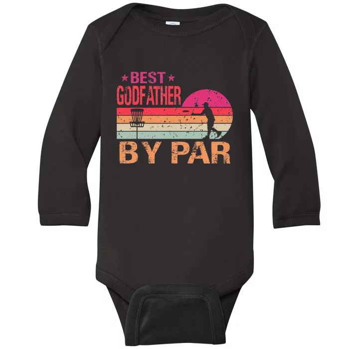 Vintage Best Godfather By Par Disk Golf Funny Father's Day Baby Long Sleeve Bodysuit