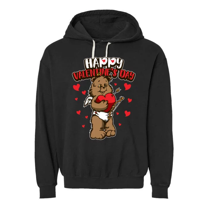 Valentine's Bear Gift Sweet Cupid Animals Gift Garment-Dyed Fleece Hoodie