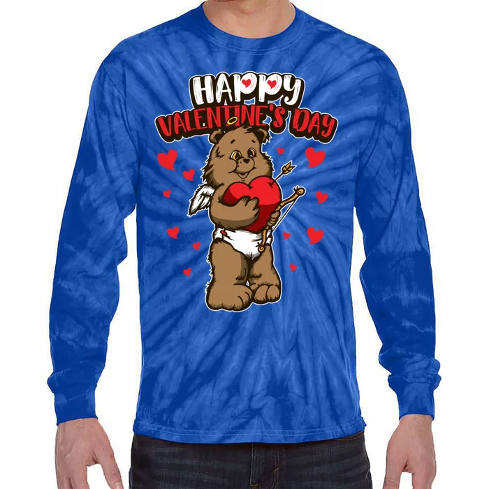 Valentine's Bear Gift Sweet Cupid Animals Gift Tie-Dye Long Sleeve Shirt