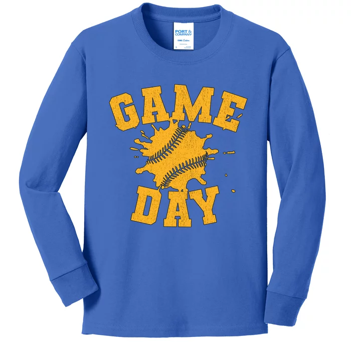 Vintage Baseball Game Day Script Meaningful Gift Kids Long Sleeve Shirt